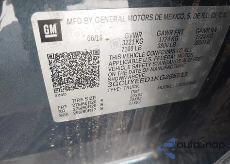 2019 Chevrolet Silverado 1500 Rst from USA, damaged, VIN 3GCUYEED1KG265513